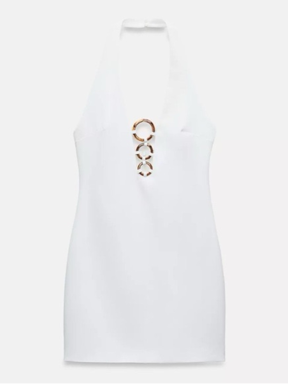 NWOT • ZARA White Tortoiseshell Ring Halter Mini Dress Size Medium